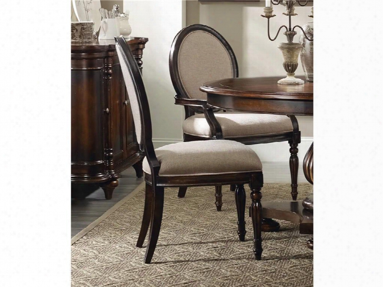 Eastridge Series 5177-75410 40" Traditional-style Dining Room Oval Back Side Chair With Turned Legs Carved Detailing And Fabric Upholstery In