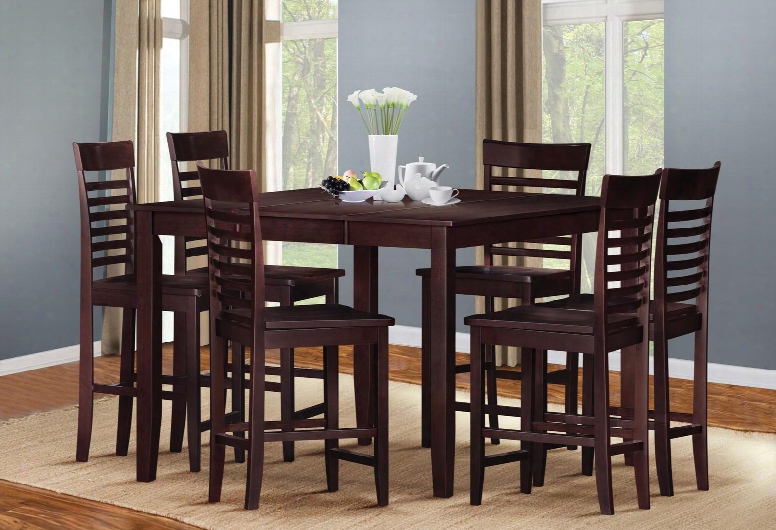 Ebony 700034t6c 7 Pc Bar Table Set With Counter Height Table + 6 Chairs In Espresso