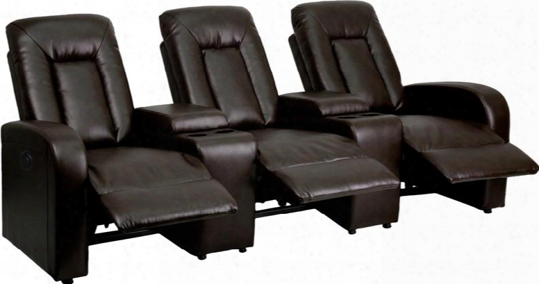 Eclipse Bt-70259-3-p-brn-gg Row Of 3 43" Leather Theater Seating With Leathersoft Upholstery Okin Motor And Storage Console In