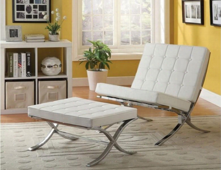 Elian 96374co 2 Pc Living Room Set With Accent Chair + Ottoman In Ivory Pu And Chrome