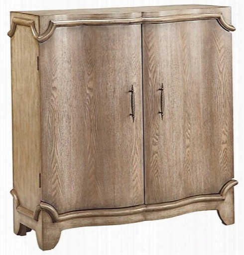 Estancia 13550 40" 2-door Cabinet With Wine Bottle And Glass Storage Decorative Oversized Trim Outline Top And Bottom In Rubbed Antique Wheat