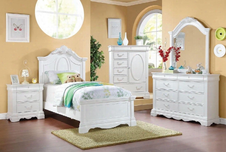 Estrella Collection 30235f5pc Bedroom Set With Full Size Bed + Dresser + Mirror + Chest + Nightstand In White