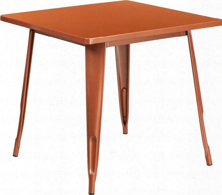 Et-ct002-1-poc-gg 31.5" Square Bar Table With 1" Thick Edge Smooth Top Protective Rubber Floor Glides Metal Construction And Copper Powder Coat Finish In