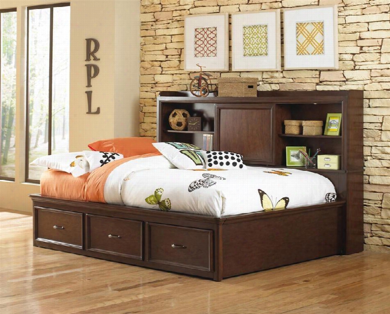 Expedition 846874042 Full Size Lounge Bed With 3 Adjustable Shelves 3 Drawers Sliding Door Accent Lights  Selected Veneers And Hardwood Solids Construction