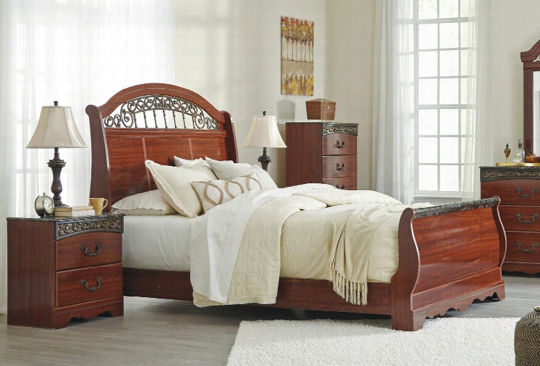 Fairbrooks Estate Queen Bedroom Set With Sleigh Bed And Nightstand In Reddish Brown