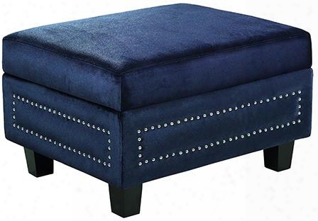 Ferrara 655navy-ott 32" Ottoman With Top Quality Bonded Velvet Upholstery Silver Nail Heads Design And Quilted Pillows In