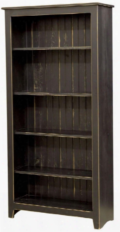 Fideline 465115bl 36" Bookcase With 5 Shelves Pine Wood Coonstruction And Distressed Detailing In Black