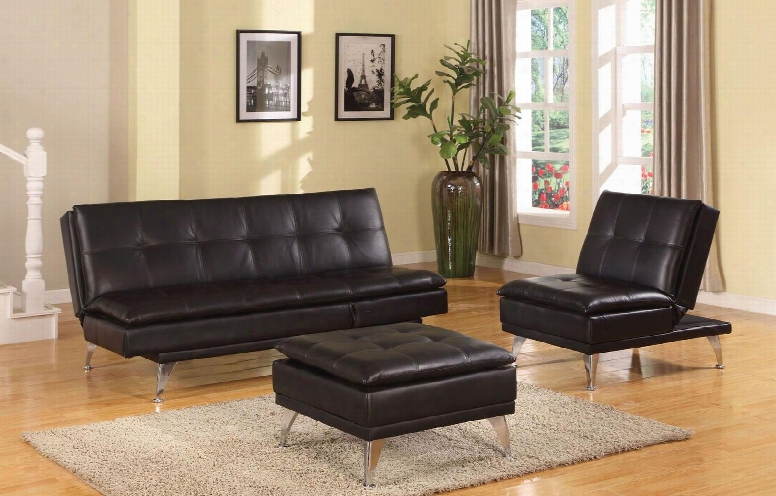 Frasier 57080sco 3 Pc Living Room Set With Adjustable Sofa + Adjustable Chair + Ottoman In Black