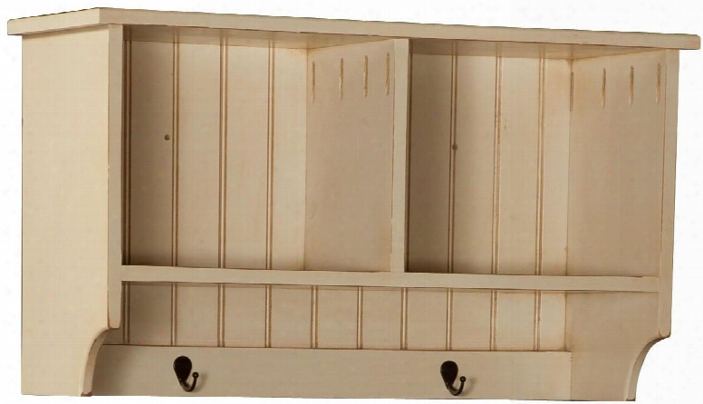 Friendship 465226b 32.5" Hall Shelf With 2 Shelves 2 Metal Hooks And Premium Grade Pine Wood Constrction In Buttermilk