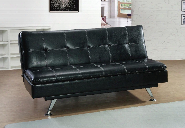 G118_s 74" Full Size Sofa Bed With Tufted Faux Leather Upholstery Stitching Details And Metal Legs In