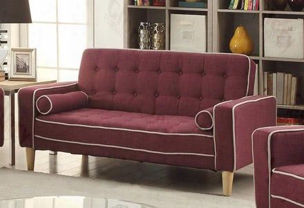 G837-l 60" Fabric Convertible Loveseat Bed With Button Tufted Detailing Removable Arms And Backs And Tapered Legs In