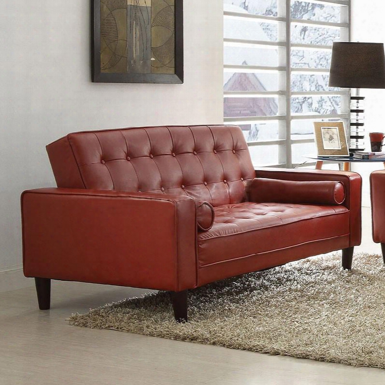 G849-l 60" Loveseat Bed With Track Arms Pu Leather Upholstery Button Tufted Details And Tapered Legs In