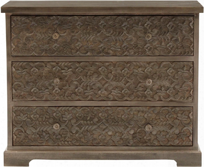 Gabby 13620 40" Chest With Three Drawers For Storage Carved Floral Design On Drawer Fronts And Floral Design Hardware Gray