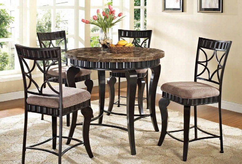 Galiana 18290t4c Bar Table Set With Counter Height Table + 4 Chairs In Black With Gold Brushed