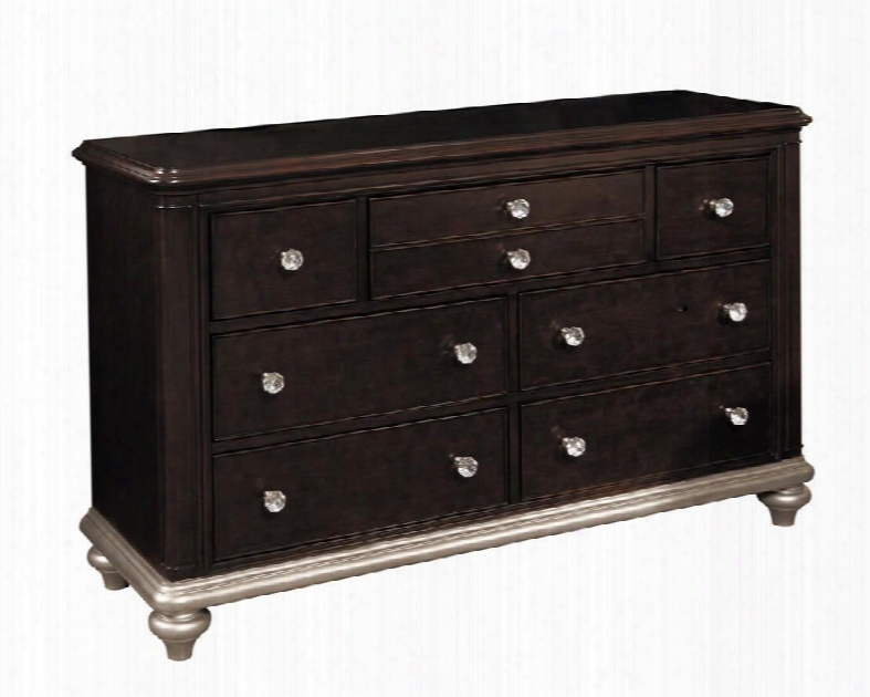 Glamour 8688410 56" Dresser With 7 Drawer English Dovetail Joinery Cherry Veneers And Hardwood Solids Construction In Brushed Silver And Black Cherry