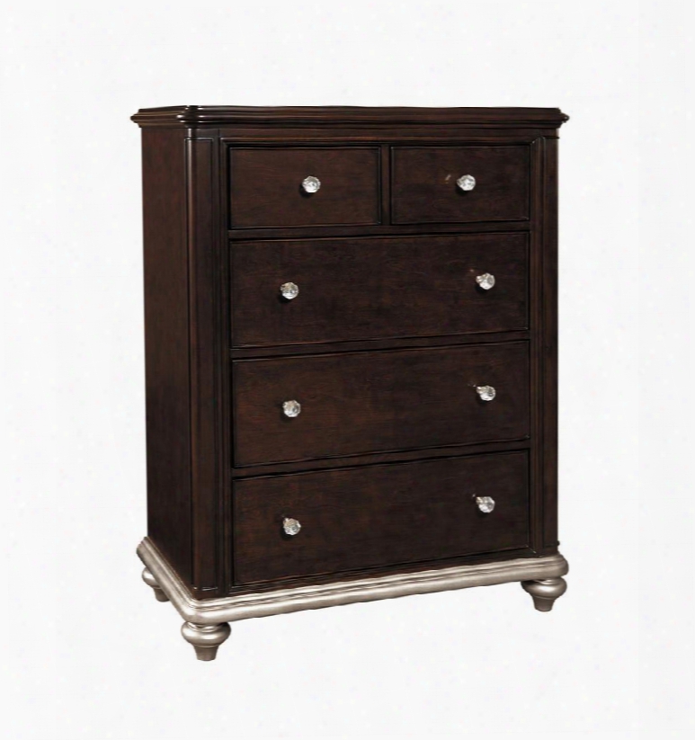 Glamour 8688440 38" Chest With 5 Drawer English Dovetail Joinery Cherry Veneers And Hardwood Solids Construction In Brushed Silver And Black Cherry