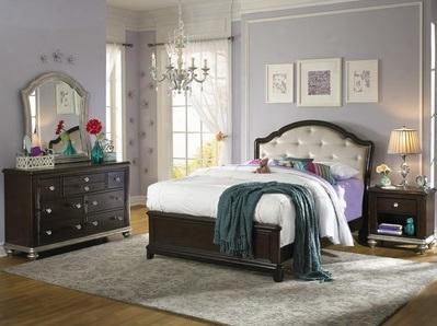 Glamour 86885303101bdmn 4 Pc Bedroom Set With Twin Size Bed + Dresser + Mirror + Nightstand In Black Cherry