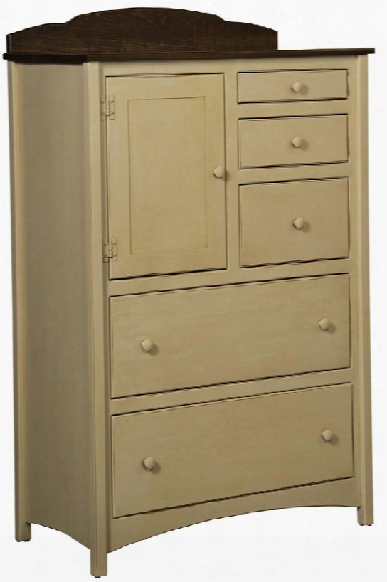 Graces 4650147bm 38" Gentleman's Chest With 5 Drawers 1 Door Simple Knobs And Premium Grade Pine Wood Construction In Buttermilk And Burnt