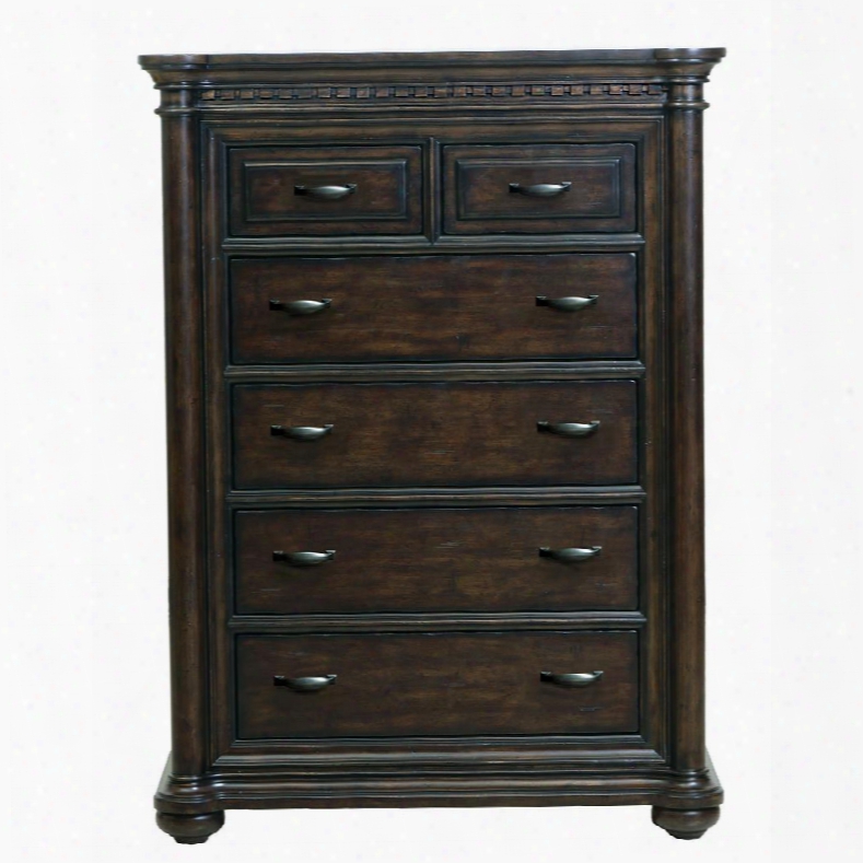 Grand Manor 8920040 42" Chest With 6 Drawers Dentil Moldings Rounded Corners Half Rounded End Posts Acacia Veneers On Hardwood Solids Construction In