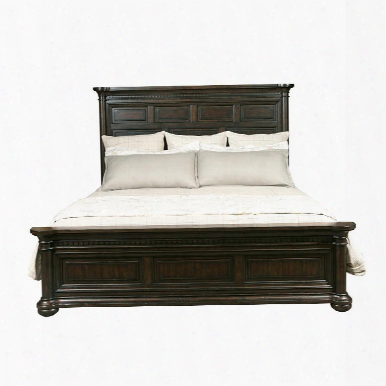 Principal Manor 8920505140 Queen Size Panel Bed With Rounded Corners Dentil Moldings Half Round End Posts Acacia Veneers And Hardwood Solids Construction In