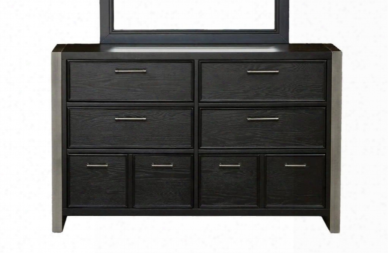 Graphite 8942140 56" Dresser With 8 Drawers Mitered Molding Borderrs Silver Metal Bar Hardware Metal Legs Ash Veneers And Hardwood Solids Material In Black