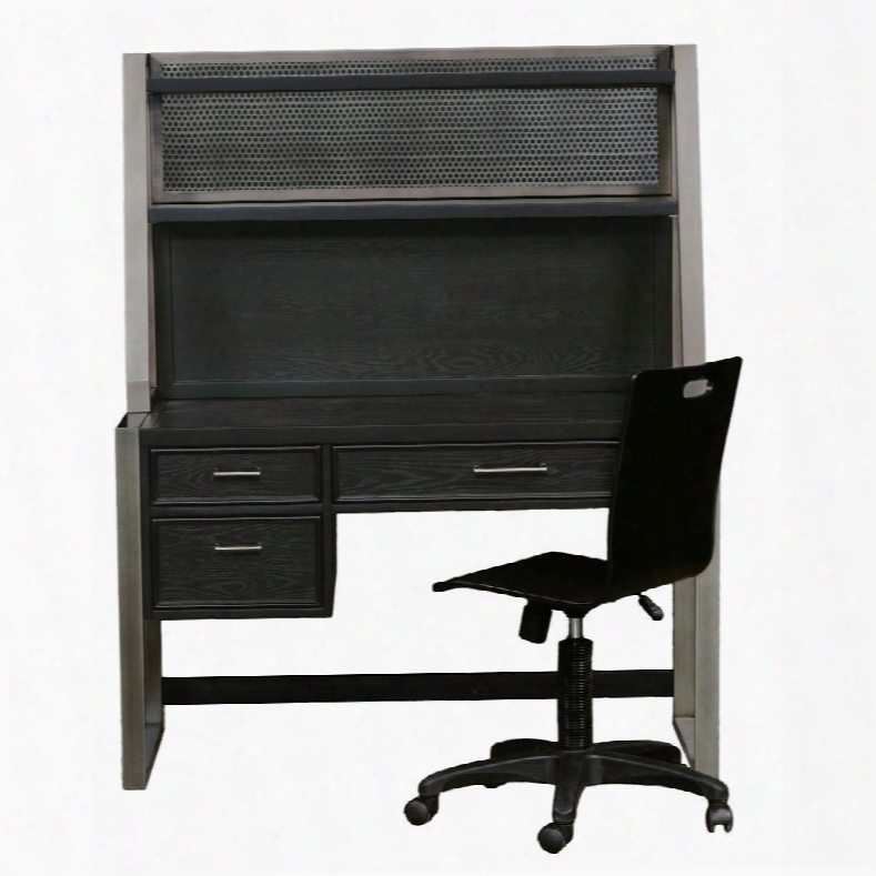 Graphite 8942414dhc 3 Pc Set With Desk + Hutch + Chair With Ash Veneers And Hardwood Solids Material In Black