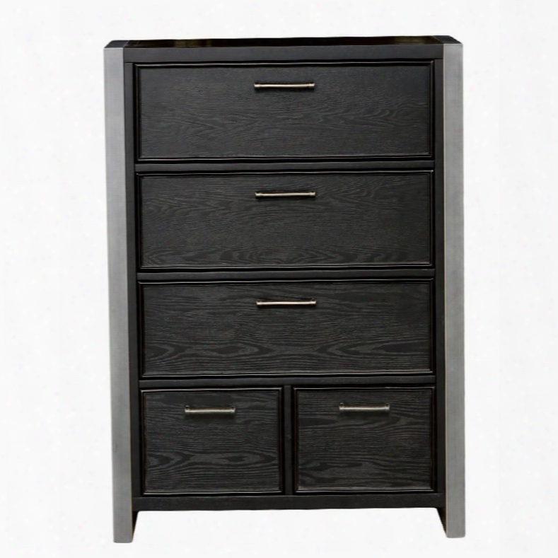 Graphite 8942440 36" Drawer Chest With 5 Drawers Silver Metal Bar Hardware Metall  Egs Ash Veneers And Hardwood Solids Material In Black