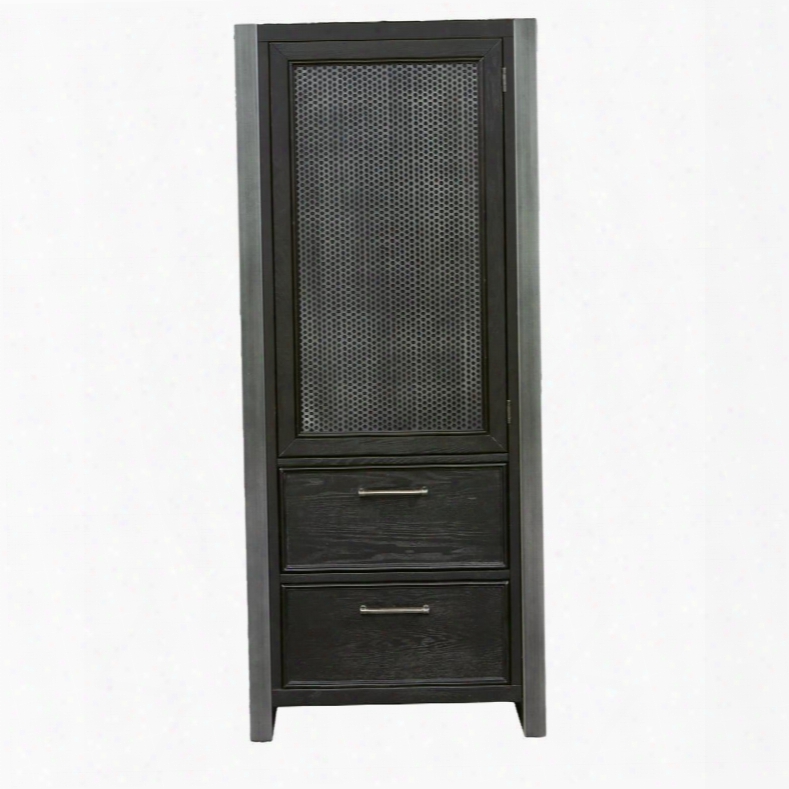 Graphite 8942445 26" Wardrobe With 2 Drawers 1 Perforated Meta Lpanel Door 3 Shelves Silver Metal Bar Hardware Ash Veneers And Hardwood Solids Material In