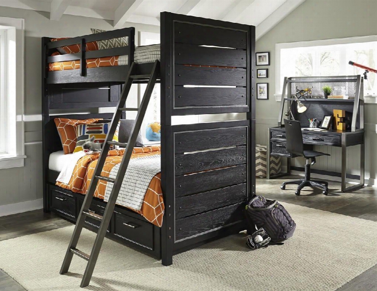 Graphite 8942730731732bdhd 5 Pc Bedroom Set With Twin Size Bunk Bed + Desk + Hutch + Chair In Black