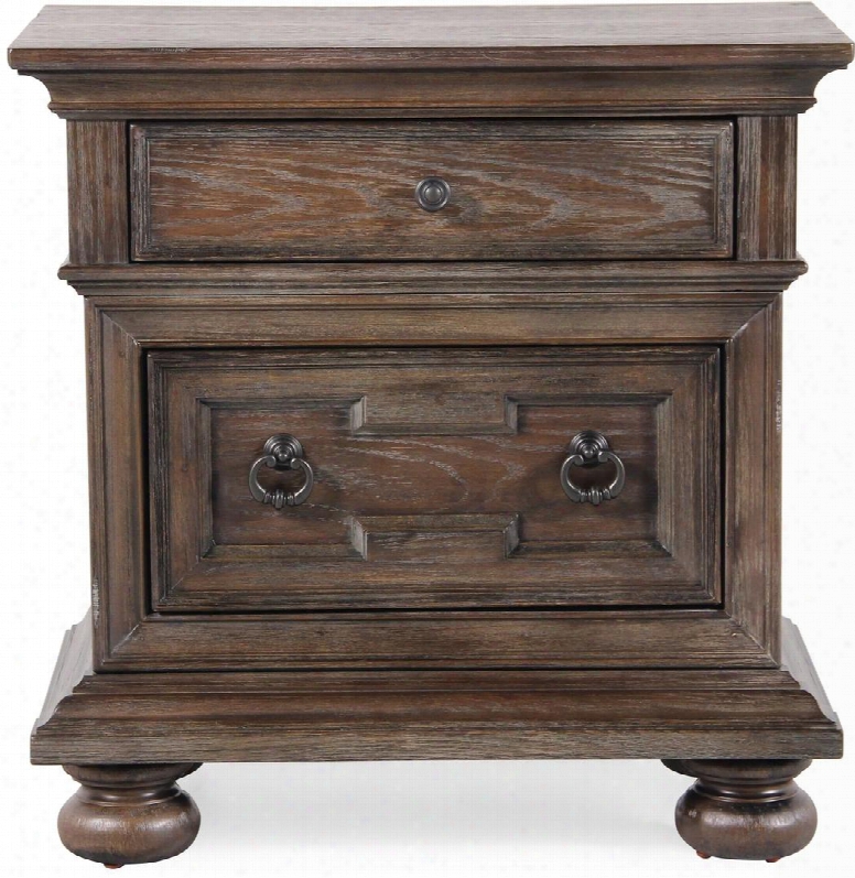 Hamilton S024050 28" Nightstand With 2 Drawers Turned Bun Feet Dust Bottoms Plinth Bsses Oak Veneers And Hardwood Solids Construction In Oak