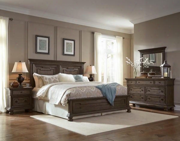 Hamilton S0242707106set 5 Pc Bedroom Set With King Size Panel Bed + Dresser + Mirror + 2 Nightstands In Oak