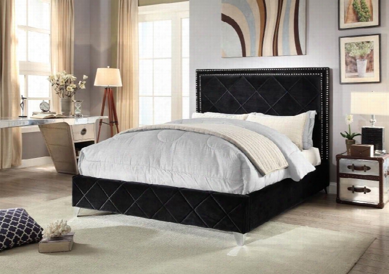 Hampton Hampton-black-k King Size Bed With Chromeo Naiheads Quilted Design And Full Slats I N Black