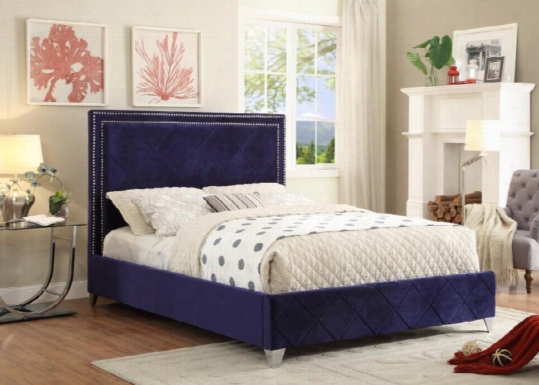 Hampton Hampton Navy-k King Size Bed With Chromeo Naiheads Quilted Design And Full Slaats In Navy