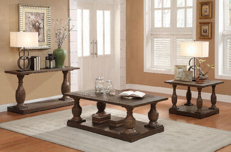 Hanson 81605ces 3 Pc Living Room Table Set With Coffee Table + End Table + Sofa Table In Salvage Brown