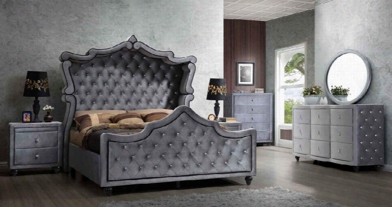 Hudson Hudsoncanopyqset 6 Pc Bedroom Set Wi Th Queen Size Canopy Bed + Dresser + Mirror + Chest + 2 Nightstands In Grey