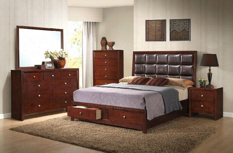 Ilana 24587ek5pc Bedroom Set With Eastern King Size Bed  Dresser + Mirror + Chest + Nightstand In Brown Cherry