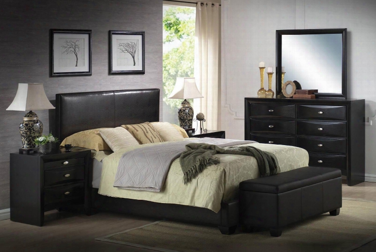 Ireland Iii Collection 14337ek6pc Bedroom Set With Eastern King Size Bed + Dresser + Mirror + 2 Nightstands + Storage Bench In Black