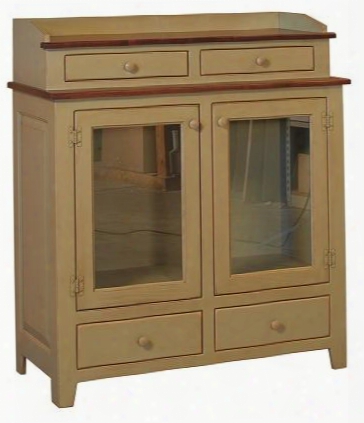 Jefferson 4650243sbu 42" Dining Chest With 4 Drawers 2 Glass Doors Simple Knobs And Premium Grade Pine Wood Construction In Sage And Burnt Umber