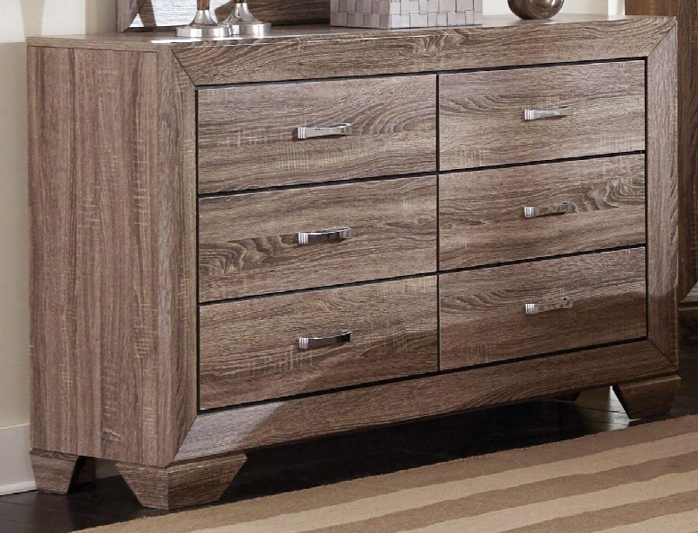 Kauffman 204193 59" Dresser With 6 Drawers Tapered Feet Picture Framed Case Fronts Kenlin Drawer Glides And Chrome Hardware In Washed Taupe