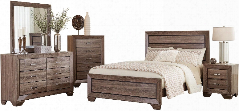 Kauffman Collection 204191qdmcn 5 Pc Bedroom Set With Queen Size Bed + Dresser + Mirror + Chest + Nightstand In Washed Taupe