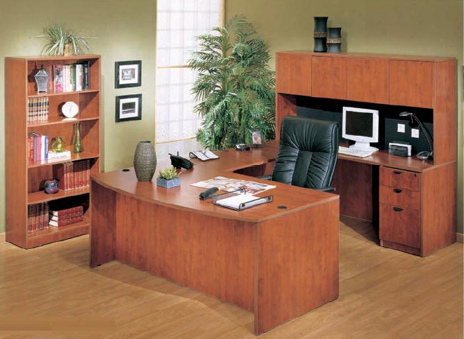 Kit1n189moc Bow Front Desk Shell Complete With Bridge Credenza Hutch Pedestal Box File And Bookcase In Mocha