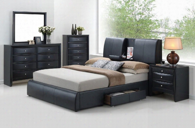 Kofi 21270q5pc Bedroom Set With Queen Size Bed + Dresser + Mirror + Chest + Nightstand In Black