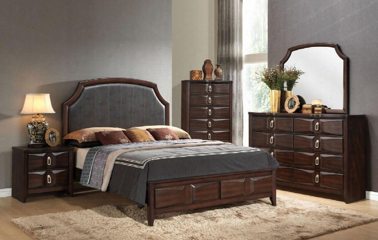 Lancaster 24567ek5pc Bedroom Set With Eastern King Size Bed + Dresser + Mirror + Chest + Nightstand In Espresso