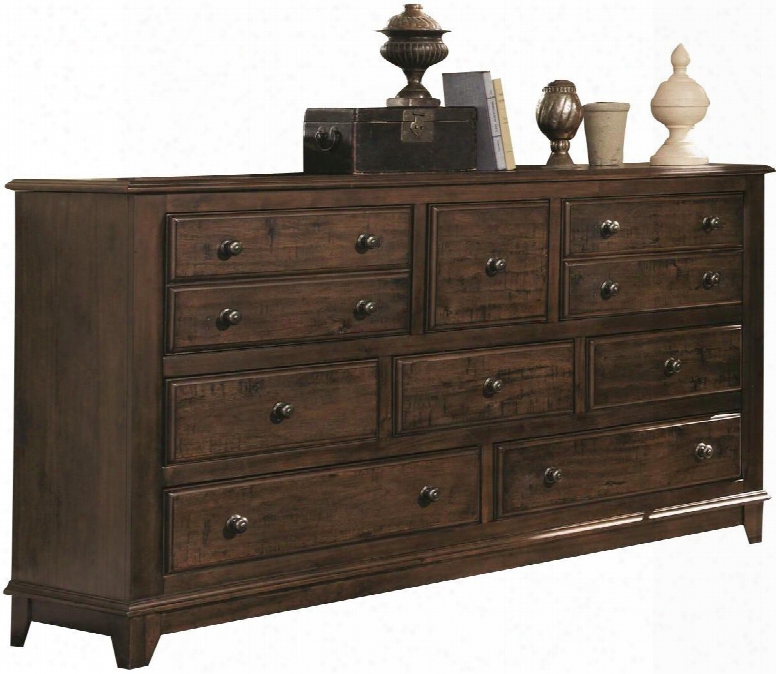 Laughton 203263 6 9" Dresser With 8 Drawers Metal Hardware Angle Cut Block Feet Solid Wood And Select Veneers In Rustic Brown