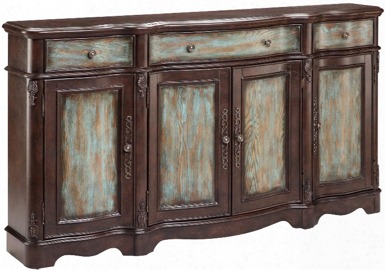 Laurie 13209 68" 4-door 3-drawer Credenza With Three Adjustable Shelves Veneered Doors Serpentine Shaped In Dark