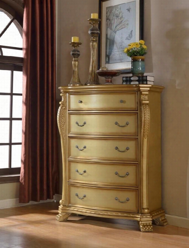 Lavish Lavish-ch 20" 5 Drawers Chest With Hand Carved Design Hand Painted In Rich Gold