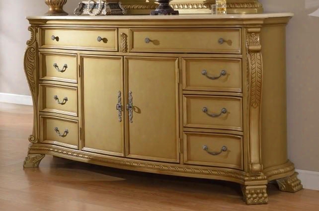 Lavish Lavish-d 74" 88 Drawer Dresser With Marble Top Hand Crafted And Hand Painted In Gold