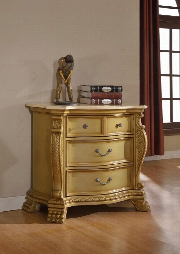 Lavish Lavish-ns 22" Night Stand With Marble Top Hand Crafted And Hand Painted In Gold