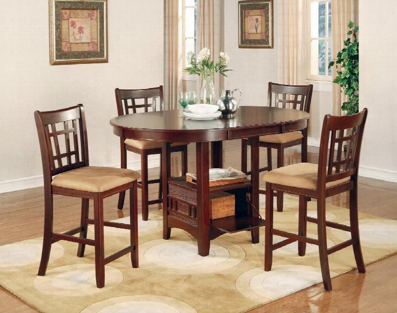 Lavon 100888nts 5 Pc Bar Table Set With Counter Height Table + 4 Bar Stools In Warm Brown