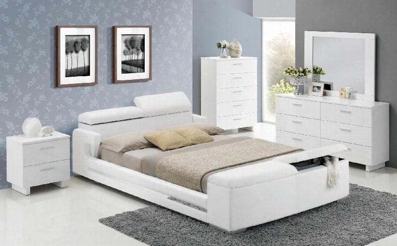 Layla 20680q5pc Bedroom Set With Queen Ssize Bed + Dresser + Mirror + Chest + Nightstand In White